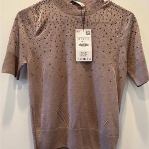 Zara Studded Short Sleeve Sweater
